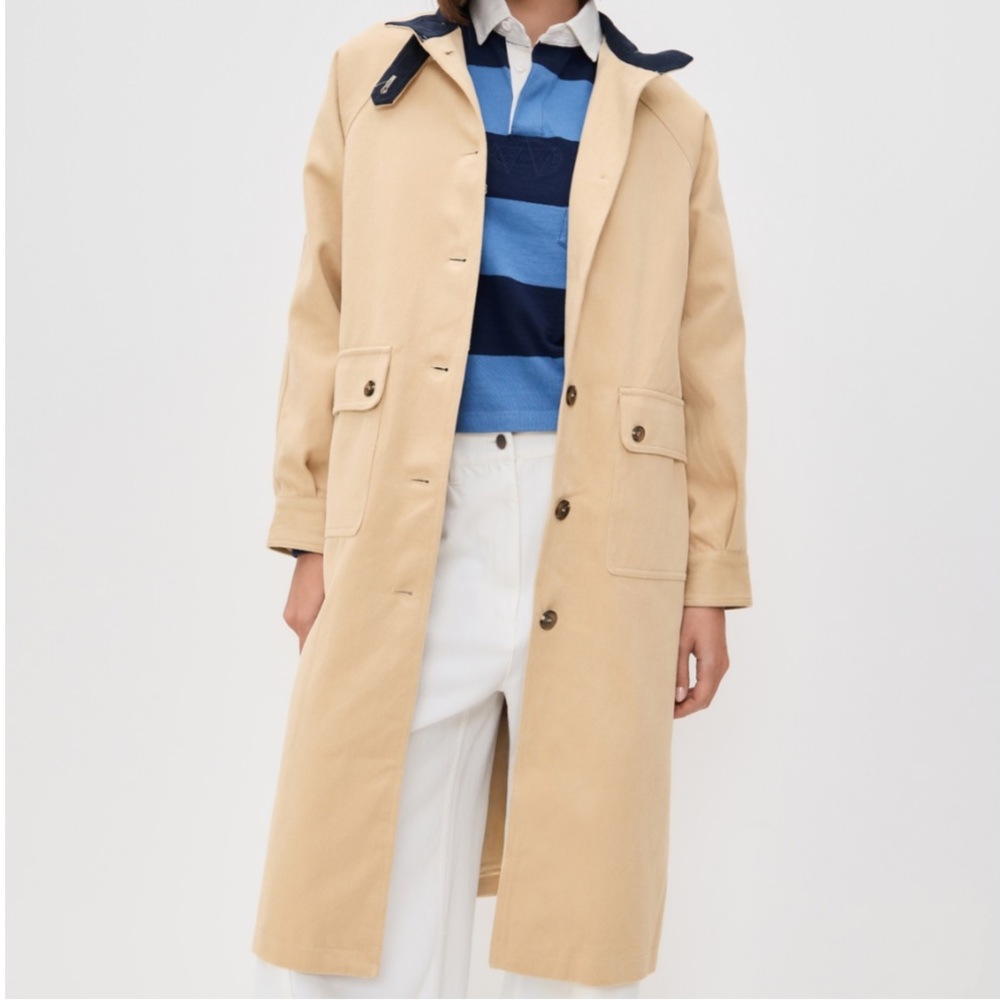 Line & Dot Oakley Classic Beige Trench Coat with Navy Trim - Women